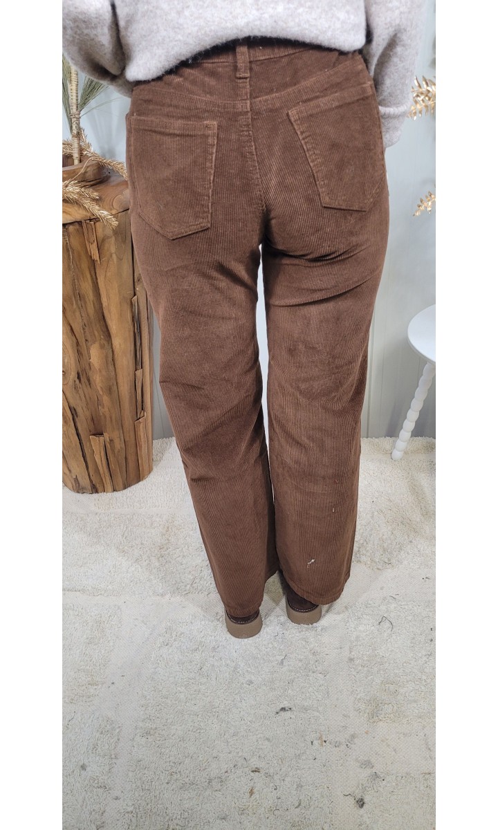 Pantalon Solal velours côtelé wide leg – coloris marron, vue 2