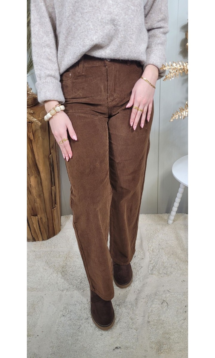 Pantalon Solal velours côtelé wide leg – coloris marron, vue 3