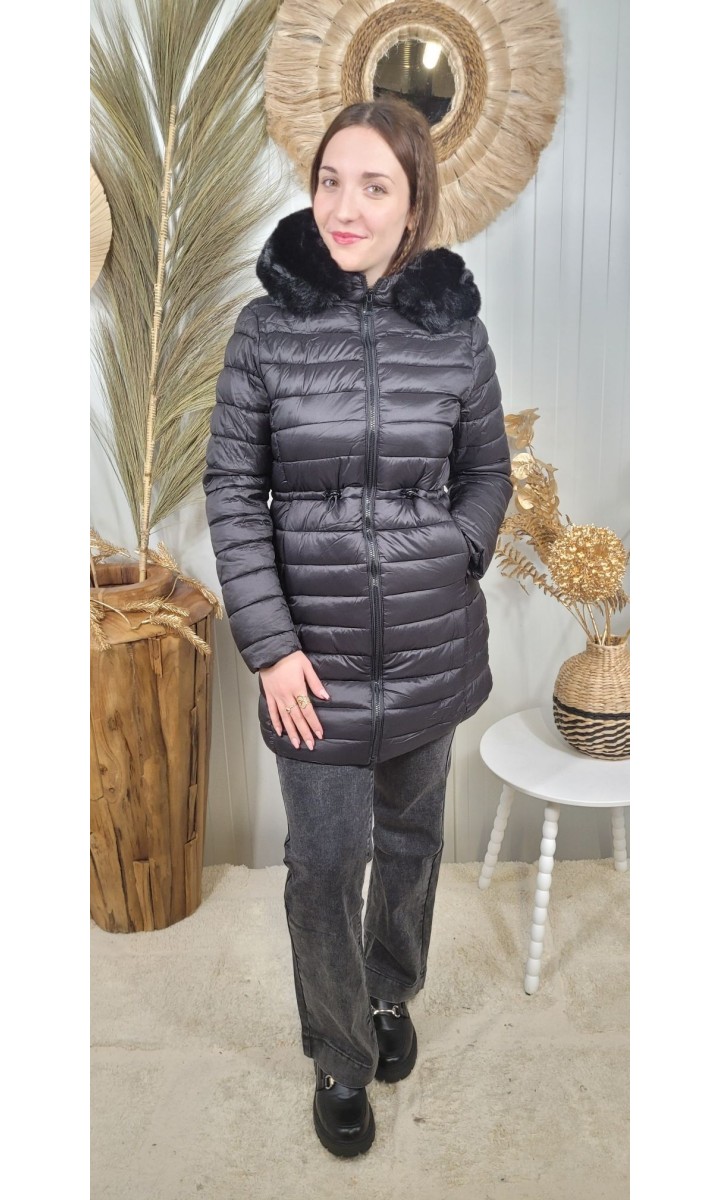 Manteau long Katarina matelassé à capuche – coloris noir, vue 4