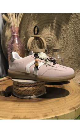 Baskets Melinda fleurs et perles – coloris rose