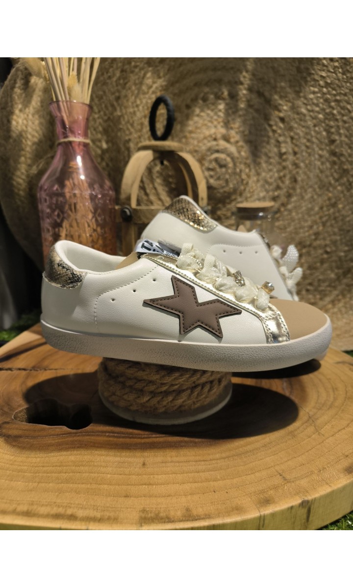 Baskets Bella bijoux de lacets - plateforme – coloris beige