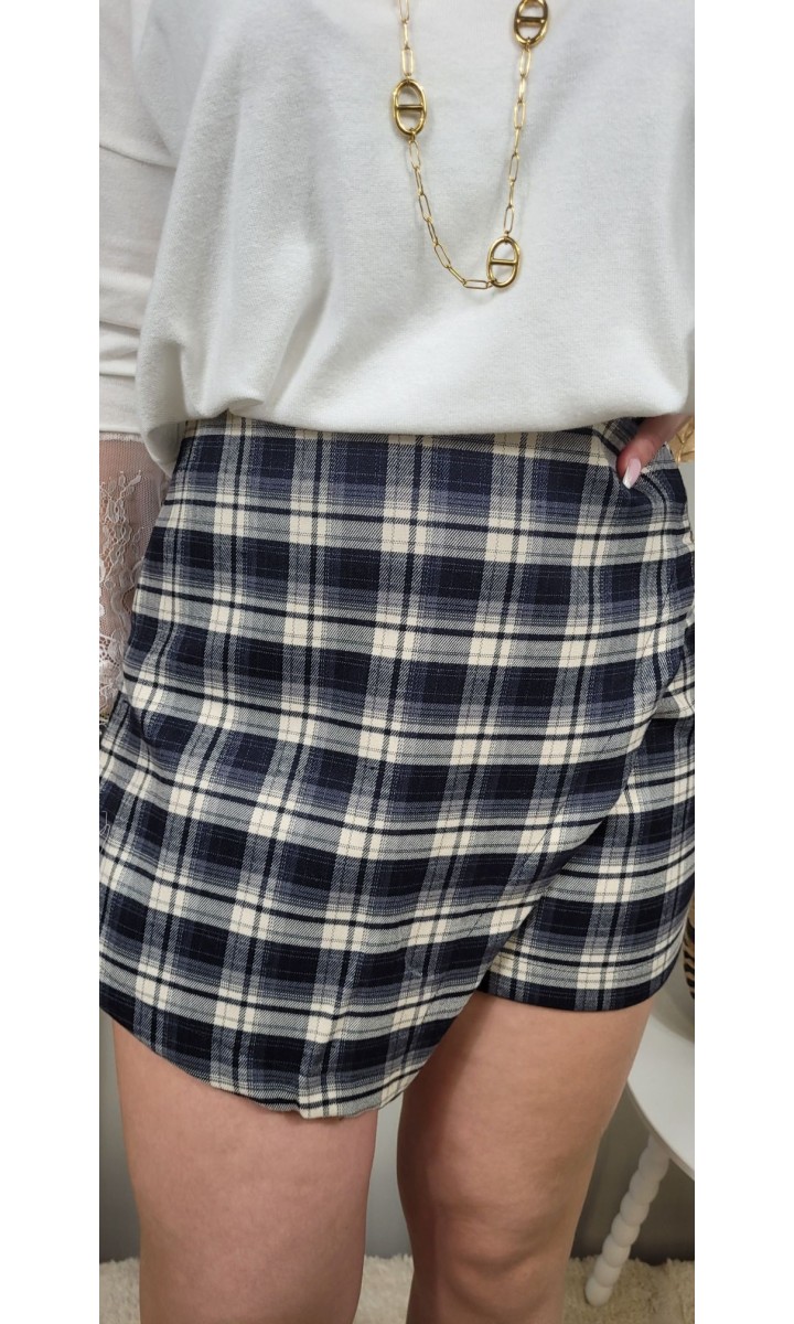Jupe short Francesca tartan portefeuille – coloris bleu marine, vue 2