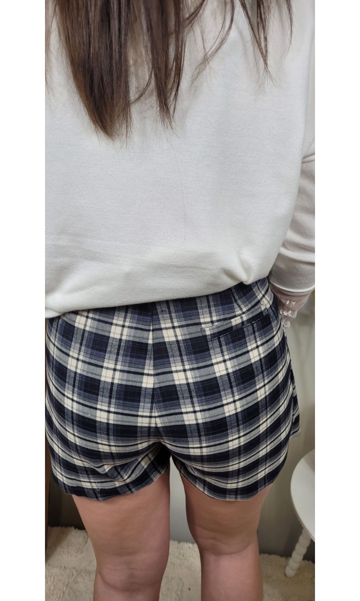 Jupe short Francesca tartan portefeuille – coloris bleu marine, vue 3