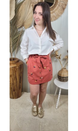 Jupe Kathryn boutonnée - broderie fleurs – coloris ocre