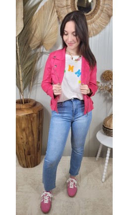 Veste perfecto Sonia en suédine – coloris rose