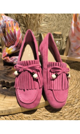 Mocassins Evy à franges et perles – coloris rose