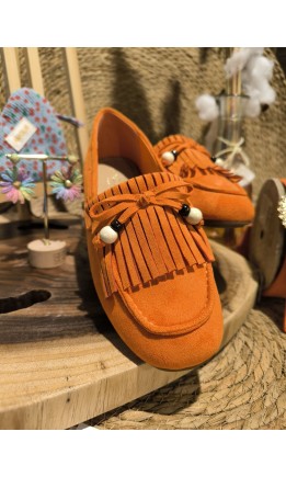 Mocassins Orla à franges et perles – coloris orange