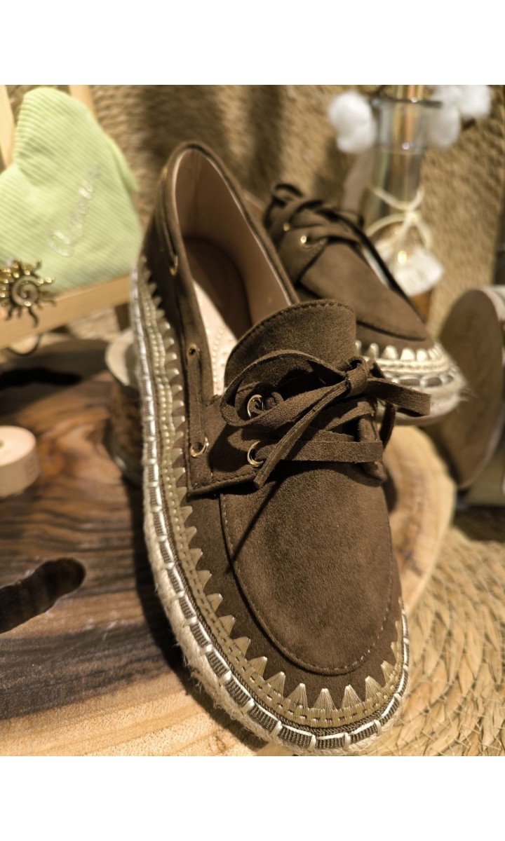 Mocassins Sandra dorés semelle corde – coloris marron