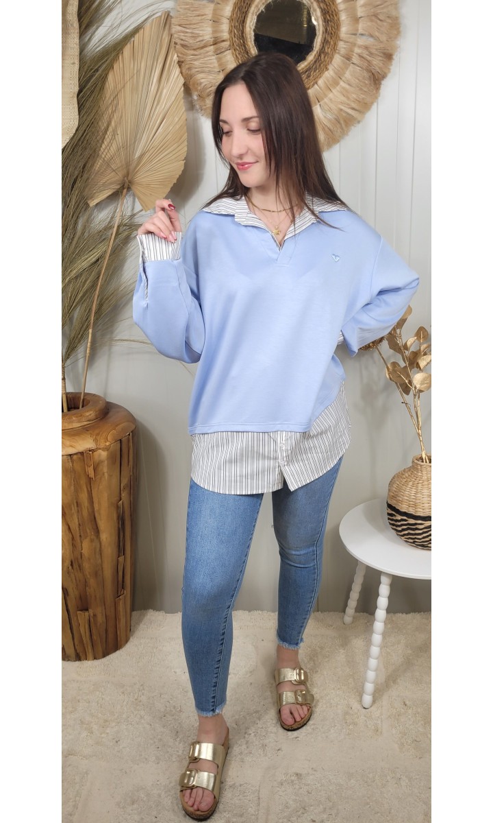 Pull Jaia empiècements chemise - cœur brodé