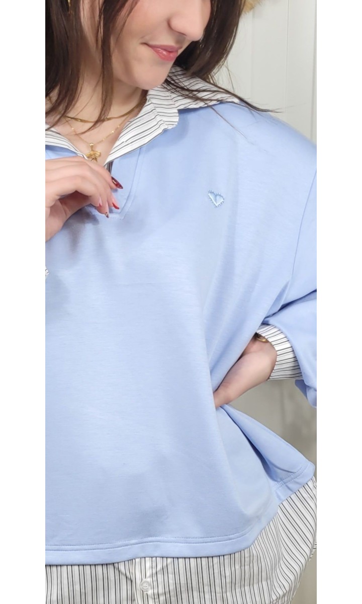 Pull Jaia empiècements chemise - cœur brodé – vue 2
