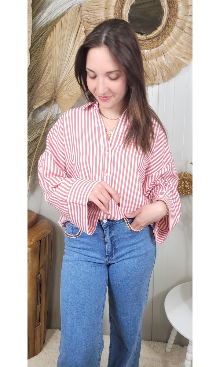 Chemise Dorine oversize manches XL – coloris rose, vue 2