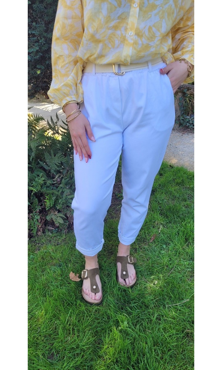 Pantalon Hortense paper bag - ceinture offerte – coloris blanc, vue 2
