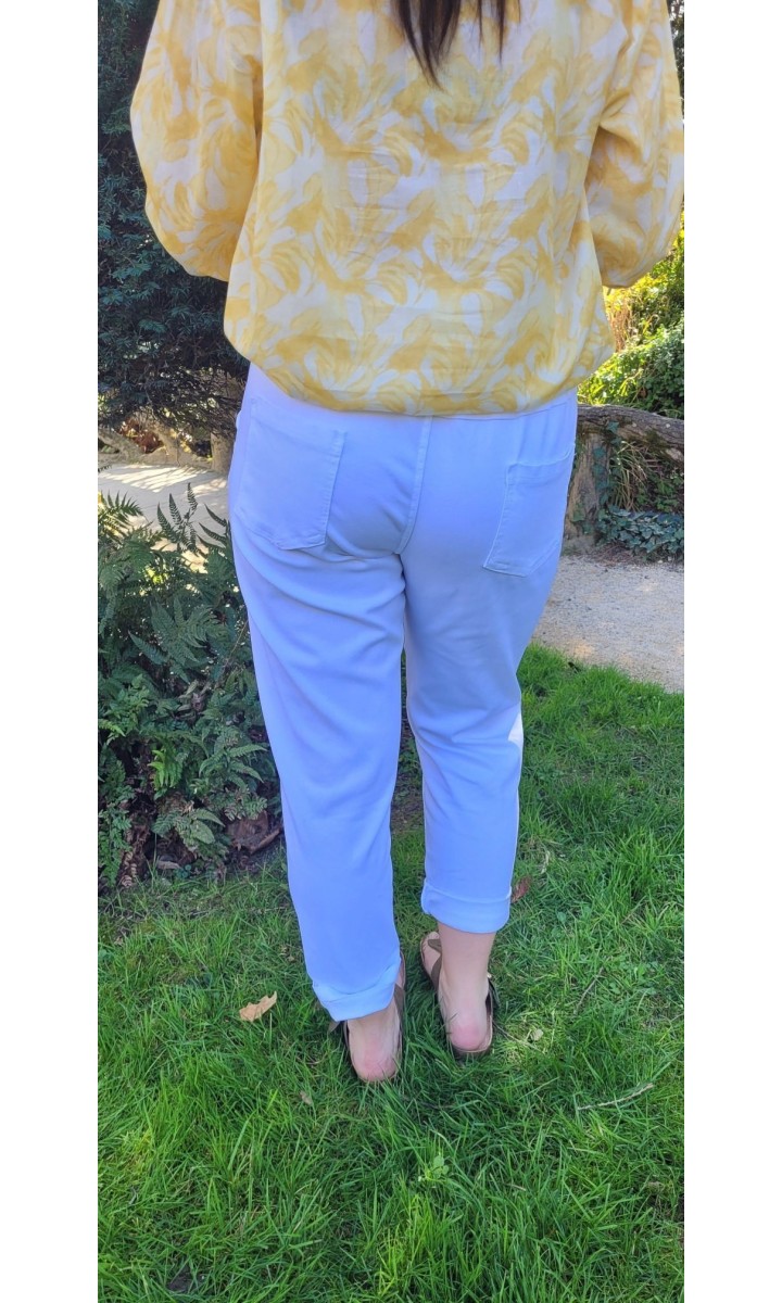Pantalon Hortense paper bag - ceinture offerte – coloris blanc, vue 3