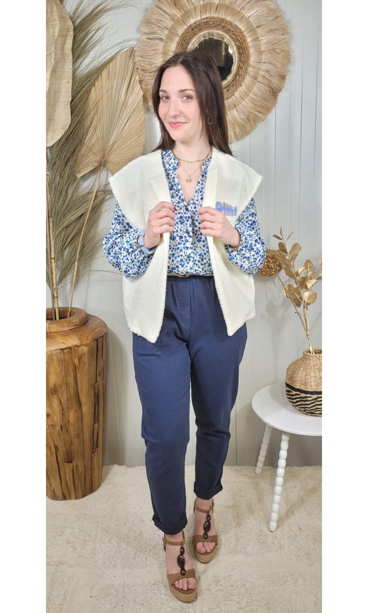 Pantalon Hortense paper bag - ceinture offerte – coloris bleu