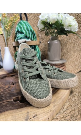 Baskets Antoinette toile - semelle jute – coloris kaki