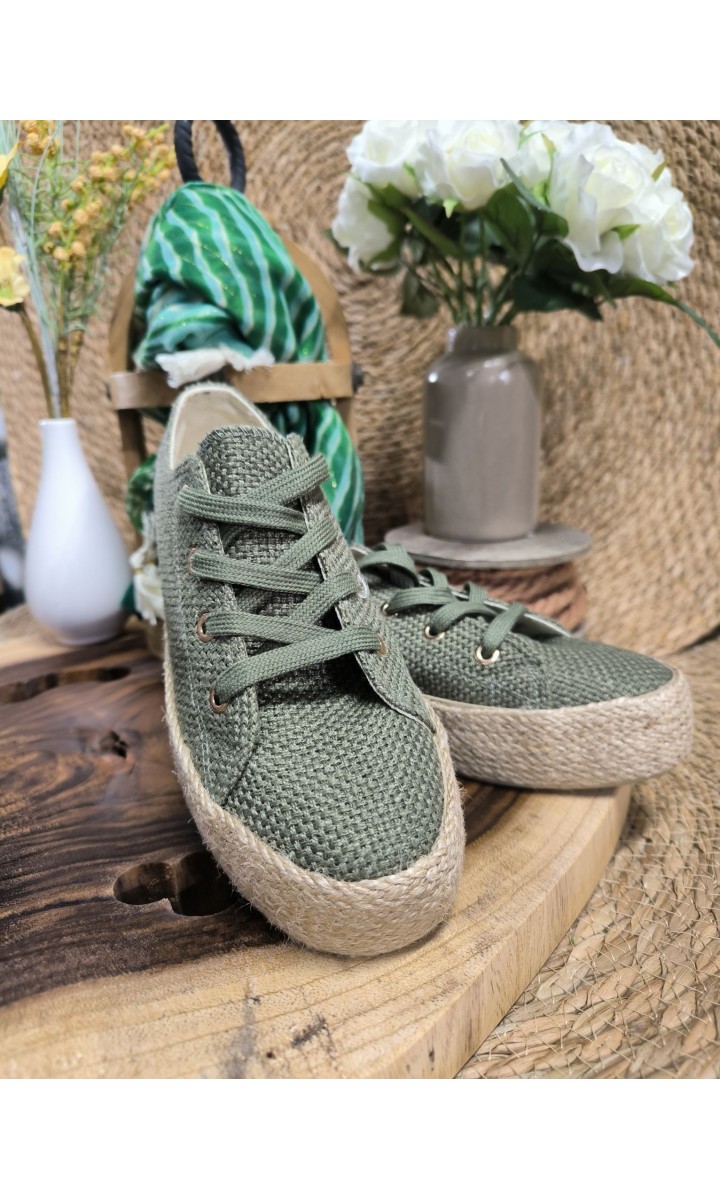 Baskets Antoinette toile - semelle jute – coloris kaki