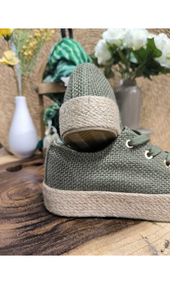 Baskets Antoinette toile - semelle jute – coloris kaki, vue 3