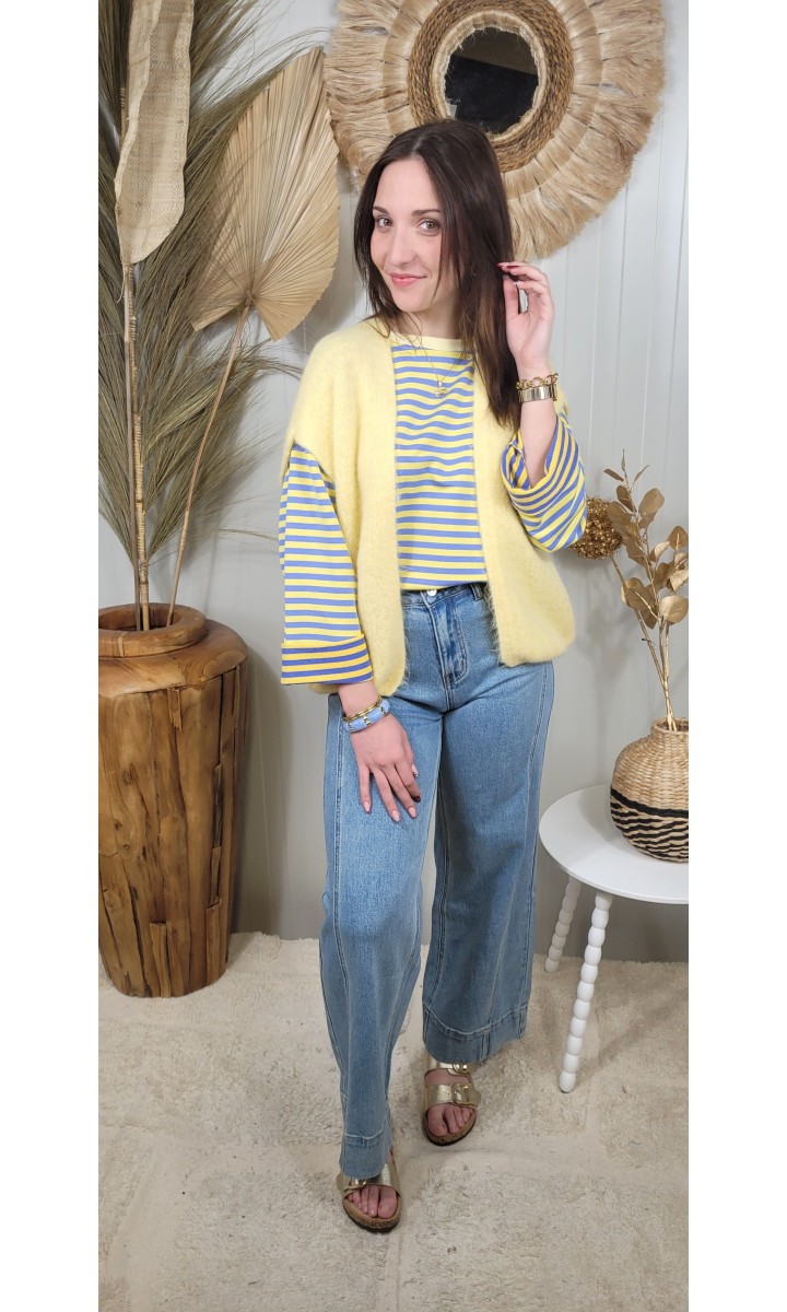 Jeans Lysa wide leg surpiqûres verticales – coloris bleu