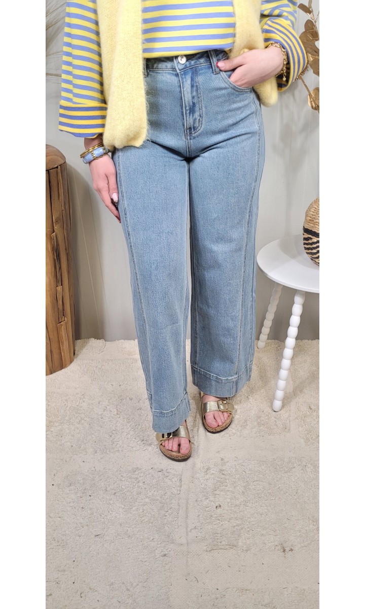 Jeans Lysa wide leg surpiqûres verticales – coloris bleu, vue 2