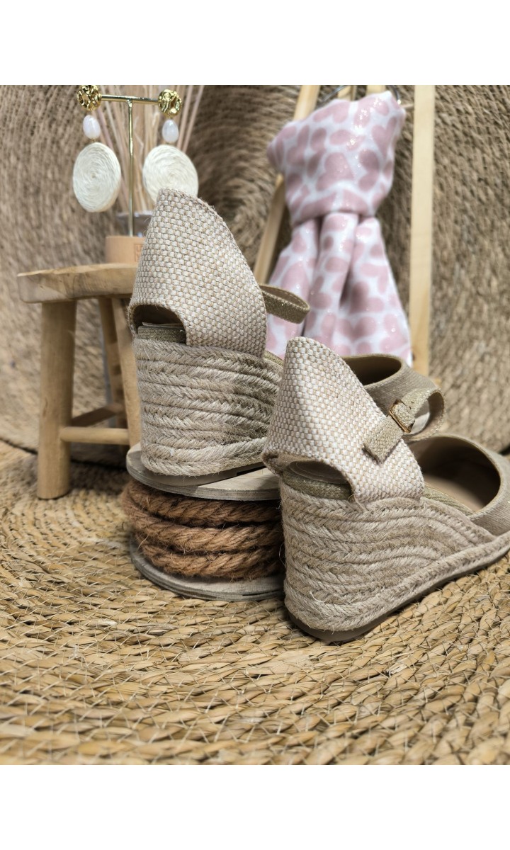 Compensées Isa en toile de lin - talon 7 cm – coloris doré, vue 2