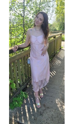 Robe Clarisse bustier dentelle - nœud – coloris rose