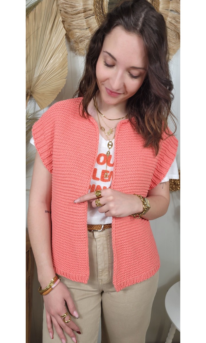 Gilet Pelie sans manches aspect crochet – coloris orange