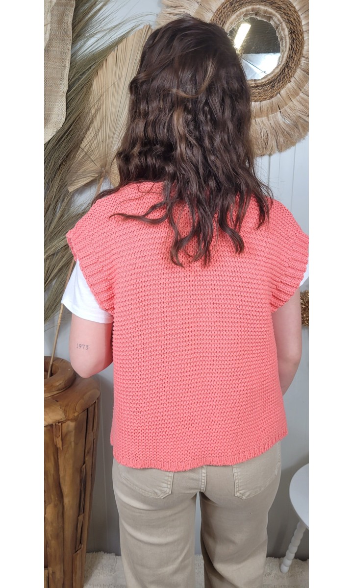 Gilet Pelie sans manches aspect crochet – coloris orange, vue 2