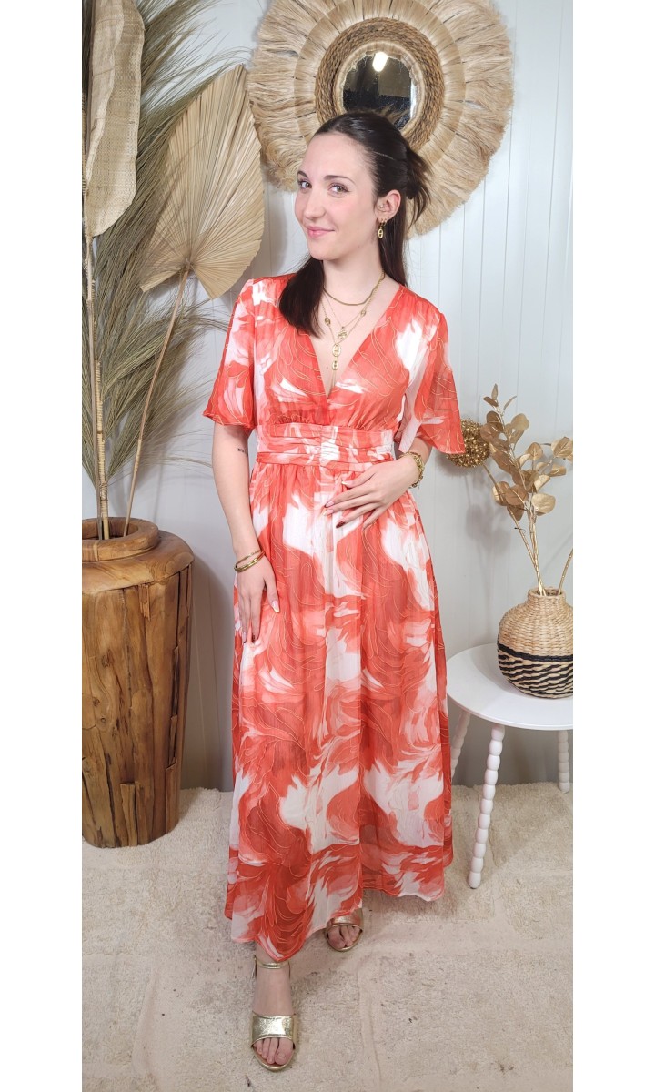 Robe Madeleine empire manches papillon – coloris orange