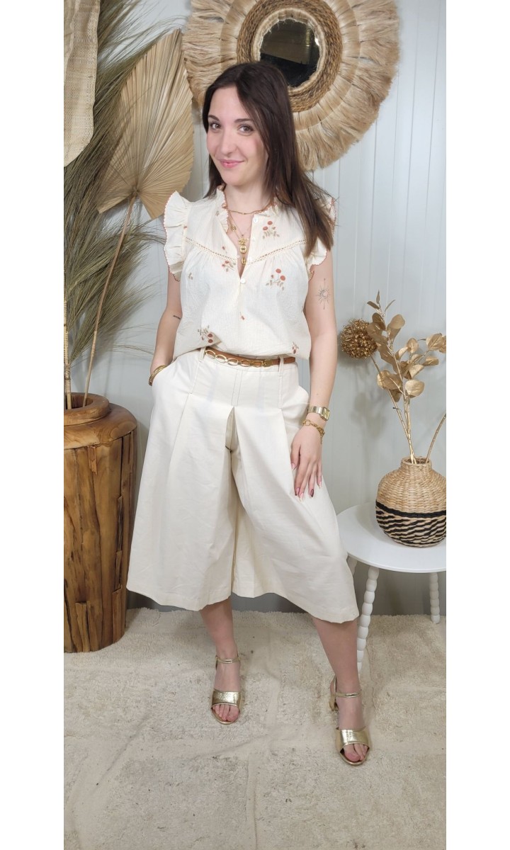 Jupe culotte Corina lin - ceinture offerte – coloris beige
