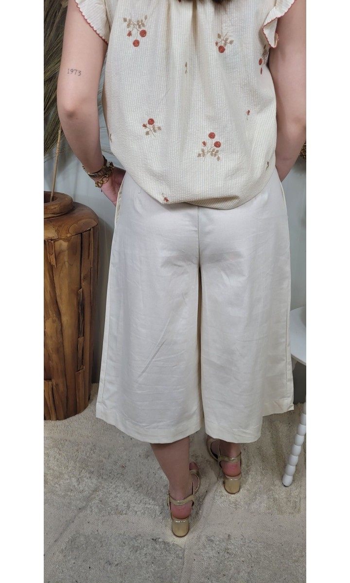 Jupe culotte Corina lin - ceinture offerte – coloris beige, vue 3