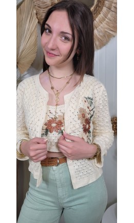 Ensemble gilet et crop top Sasha crochet – coloris beige
