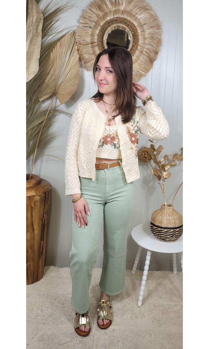 Ensemble gilet et crop top Sasha crochet – coloris beige, vue 3
