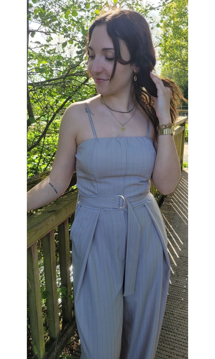 Combinaison Danie bustier rayures tennis – coloris taupe, vue 3