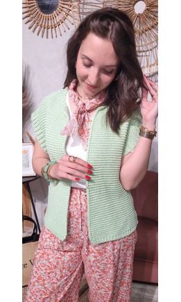 Gilet Ornella sans manches aspect crochet – coloris vert