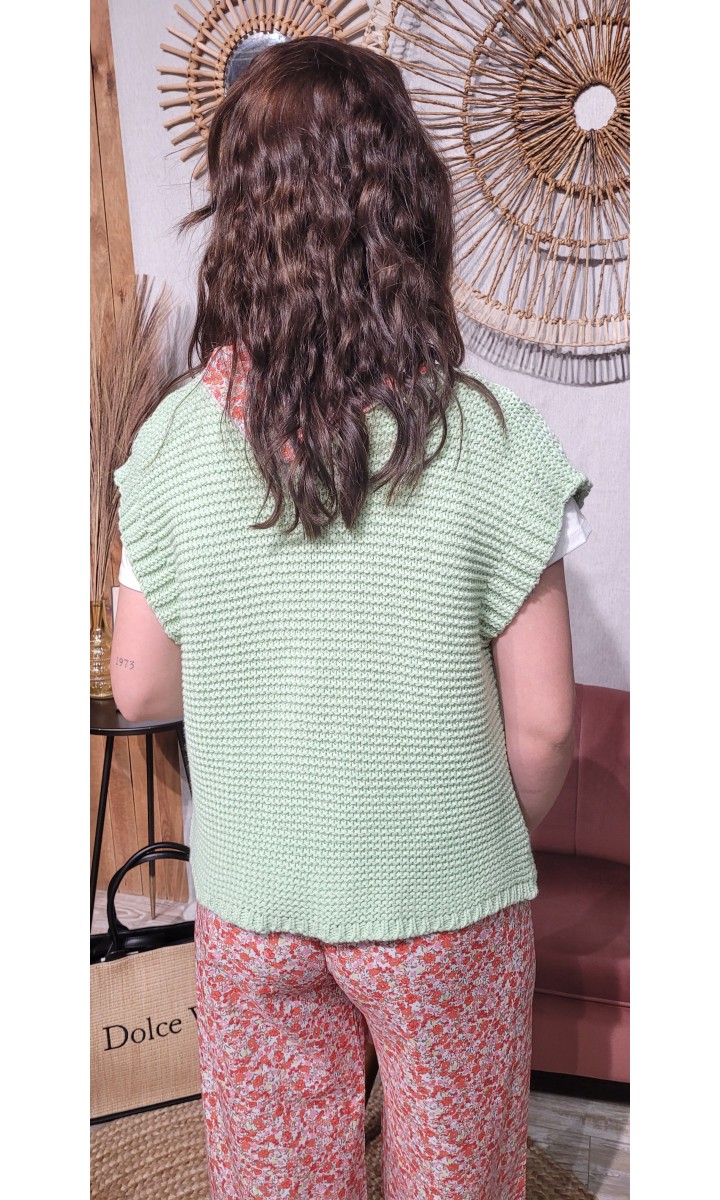 Gilet Ornella sans manches aspect crochet – coloris vert, vue 2