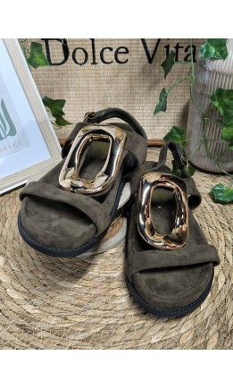 Nu-pieds Vanessa flatform boucle XXL – coloris kaki
