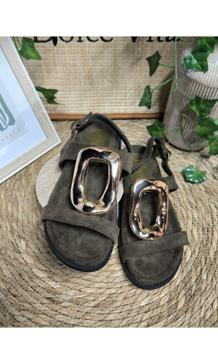 Nu-pieds Vanessa flatform boucle XXL – coloris kaki, vue 3