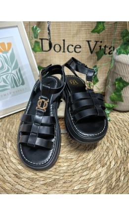 Sandales Danika spartiates boucle dorée – coloris noir