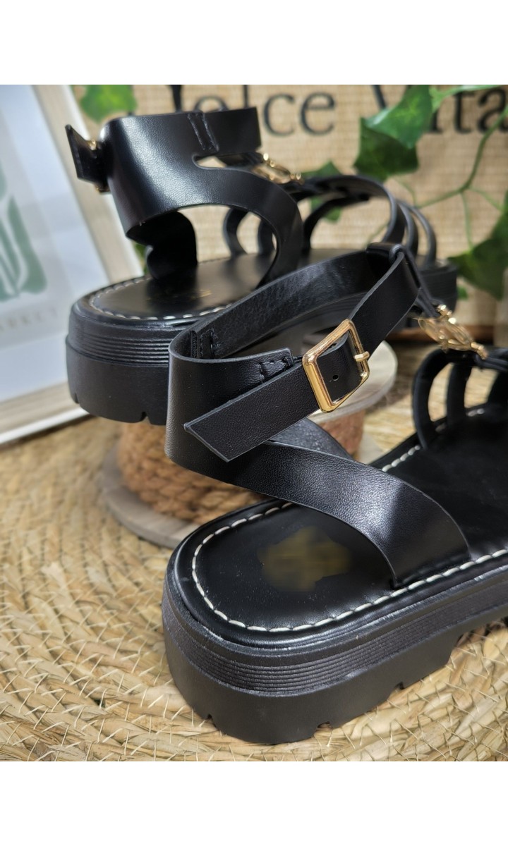 Sandales Danika spartiates boucle dorée – coloris noir, vue 4