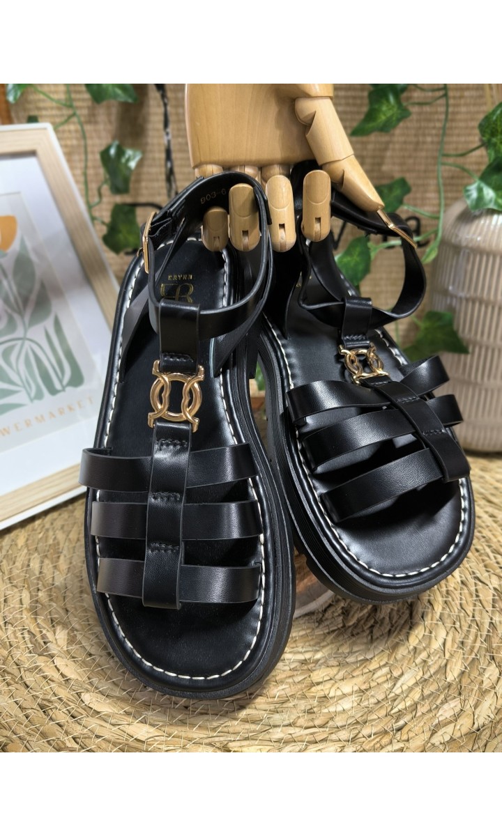 Sandales Danika spartiates boucle dorée – coloris noir, vue 5