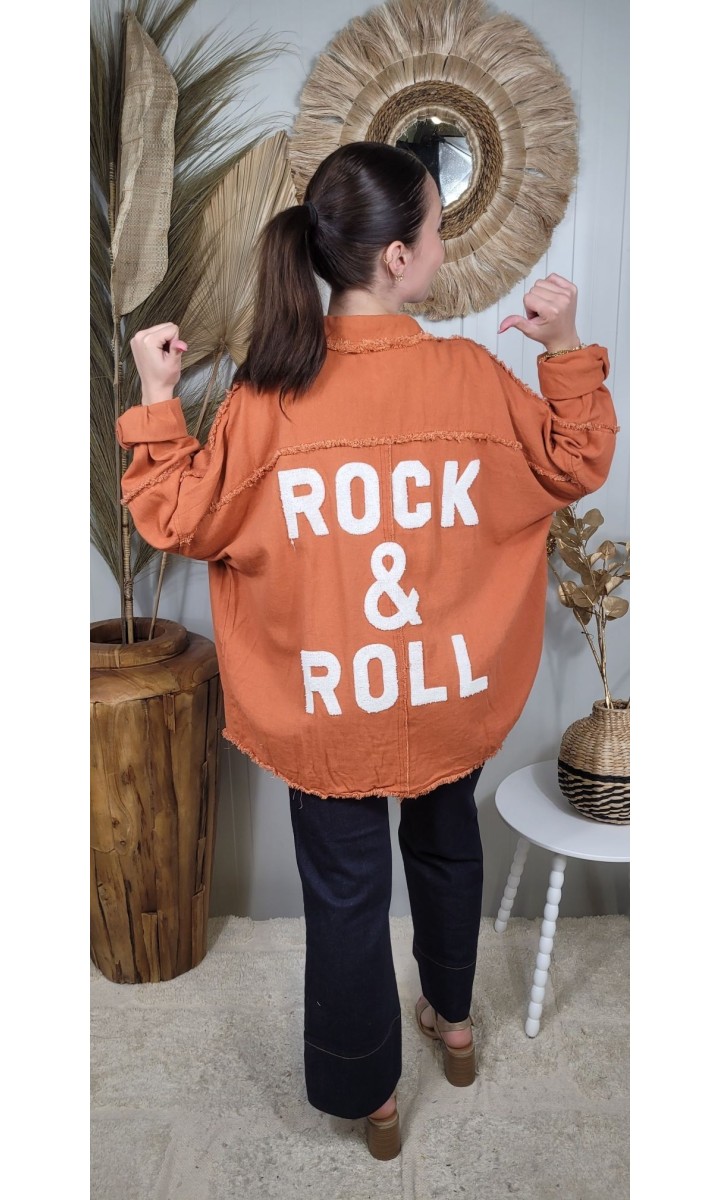 Veste Rock chemise oversize dos brodé – coloris orange