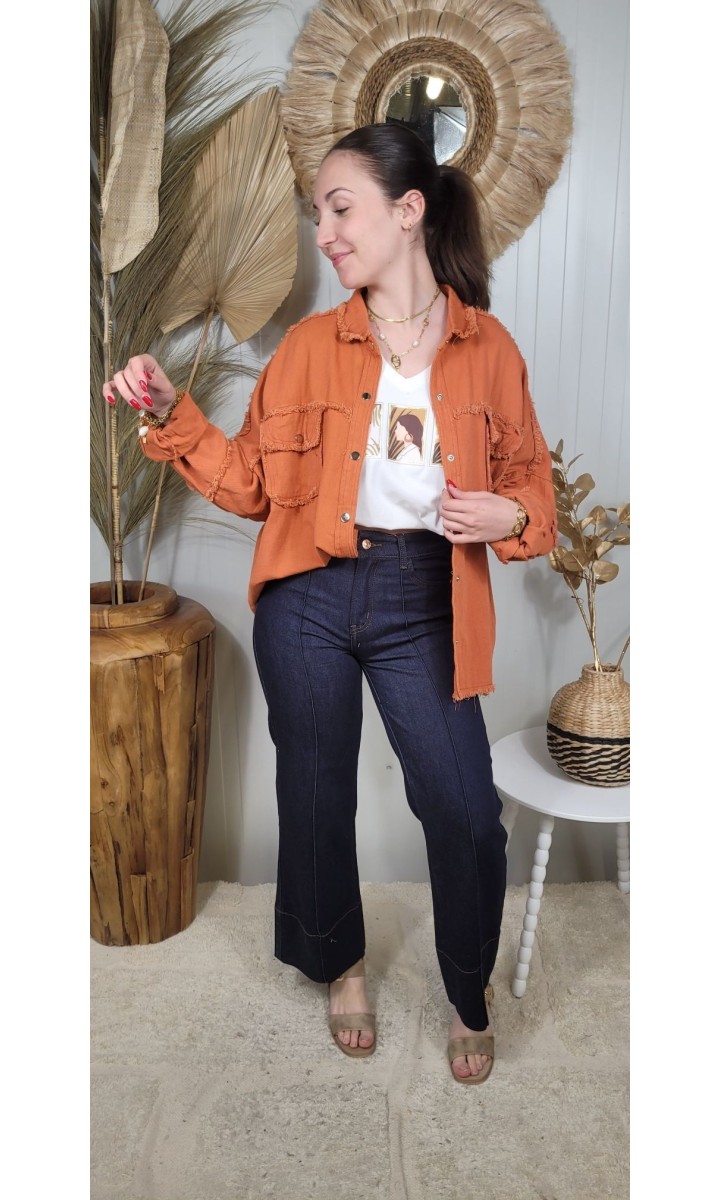 Veste Rock chemise oversize dos brodé – coloris orange, vue 2