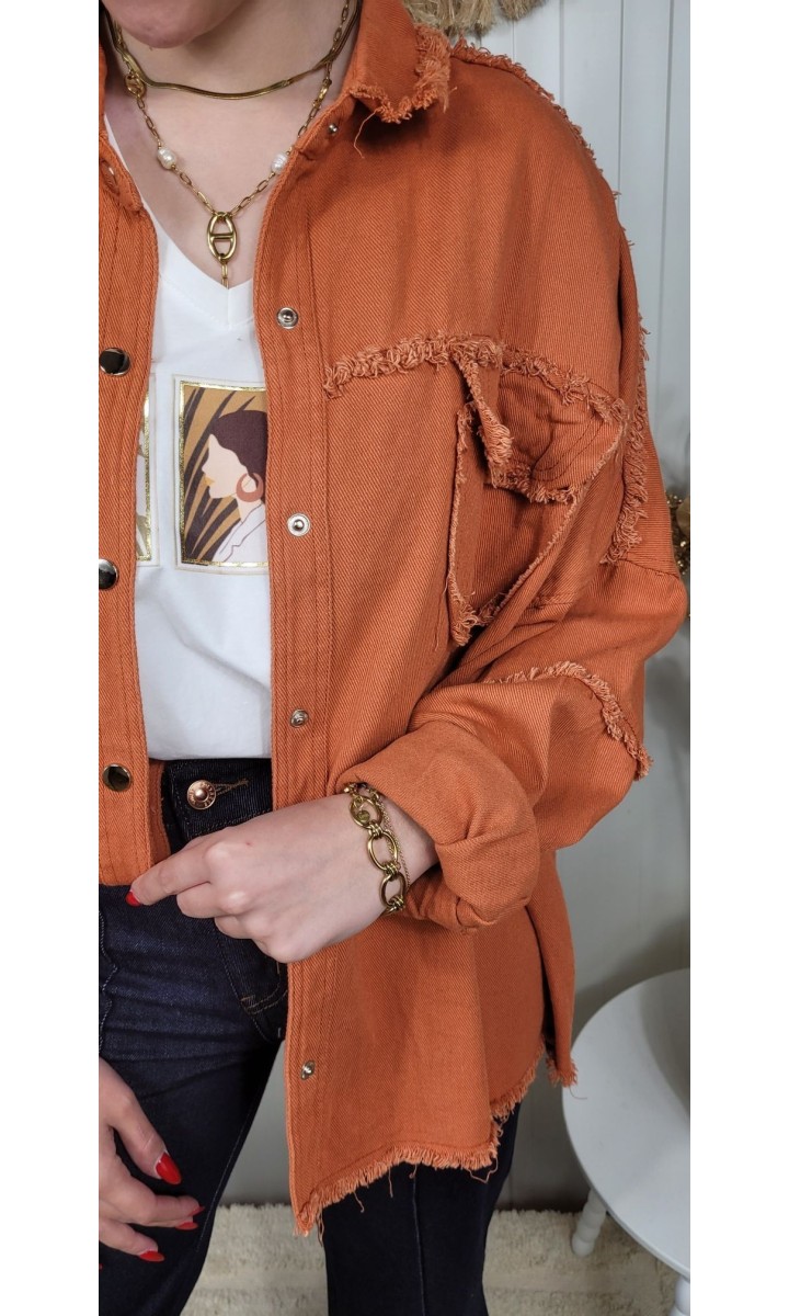 Veste Rock chemise oversize dos brodé – coloris orange, vue 3
