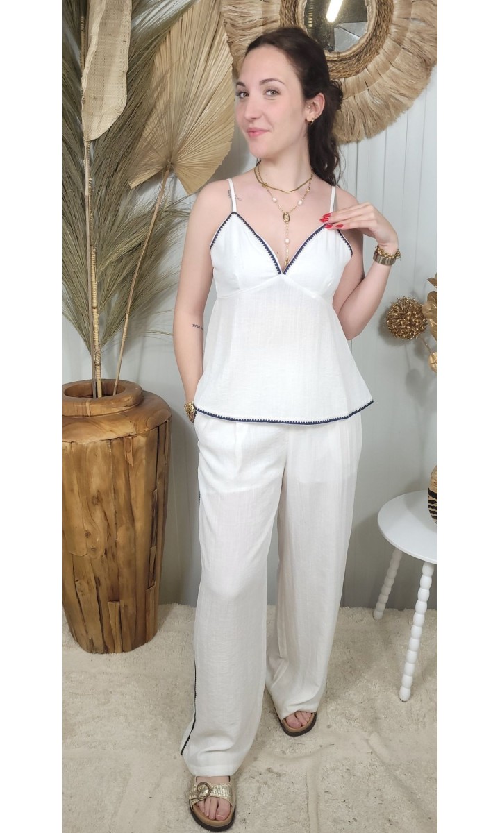 Pantalon Regina palazzo bande contrastée – coloris beige