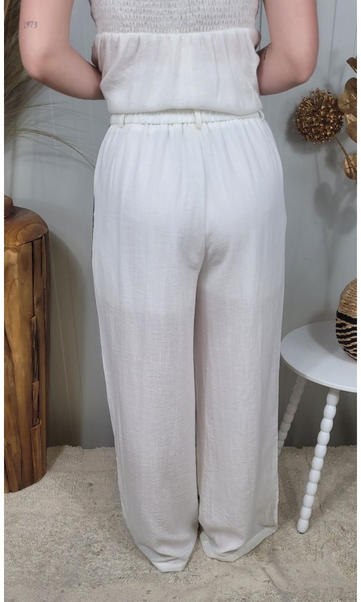 Pantalon Regina palazzo bande contrastée – coloris beige, vue 3