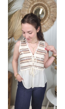 Gilet Folk zigzag et sequins