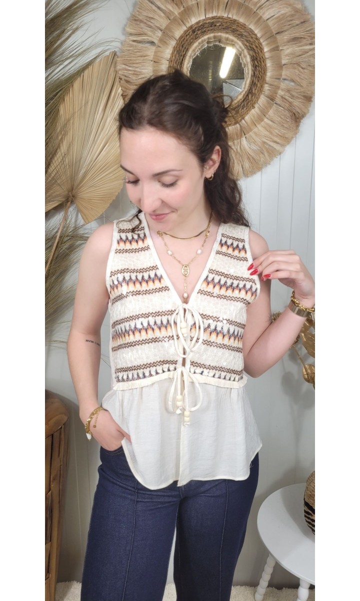 Gilet Folk zigzag et sequins