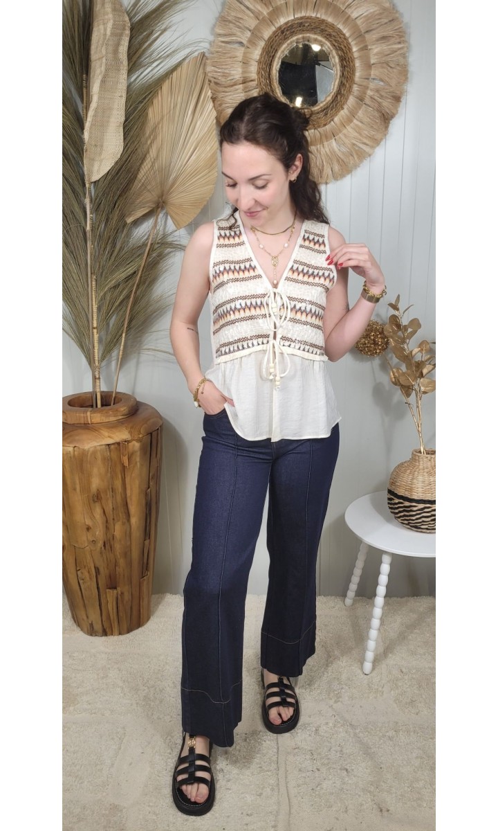 Gilet Folk zigzag et sequins – vue 2