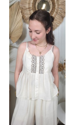 Top Peplum bretelles plastron brodé – coloris beige