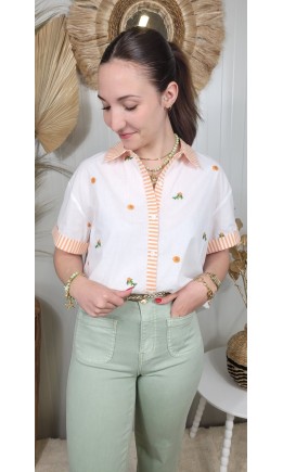 Chemise Citrus brodée rayures orange